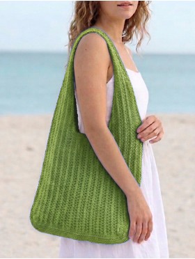 Solid Color Crochet Beach Tote Bag